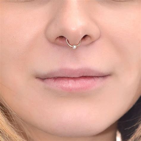 Solid Gold Septum Ring With Mm Cz G Septum Piercing Nose Etsy