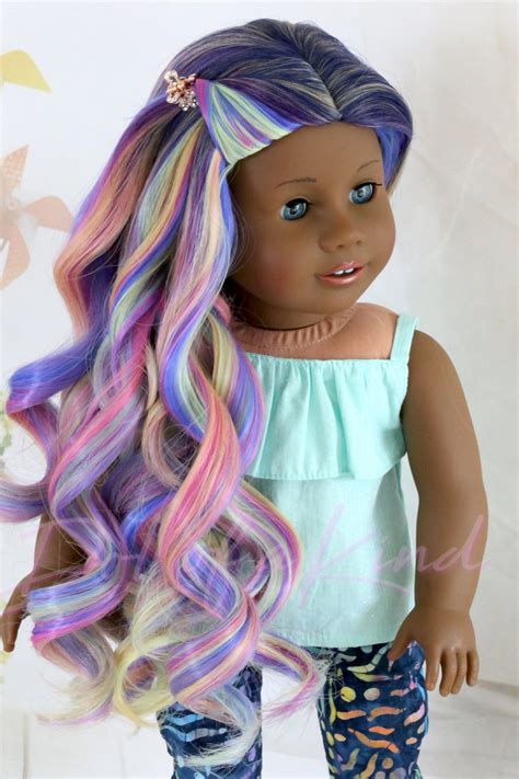 Custom American Girl Doll Wig Colorful Swirl Ombre Fit Most 11