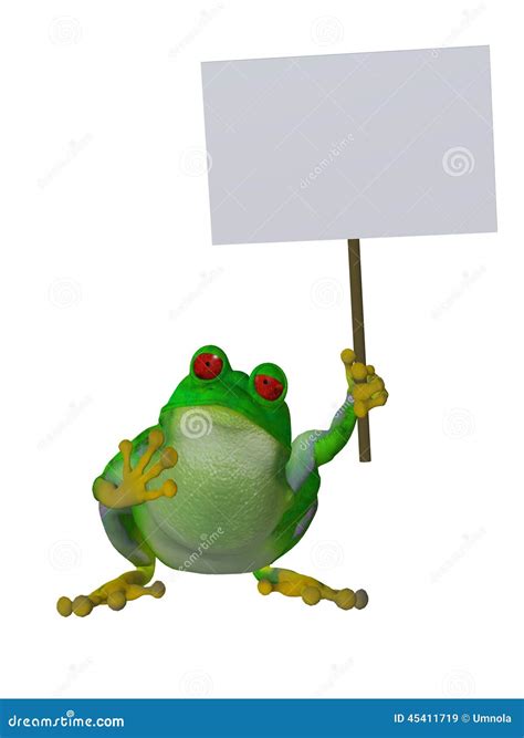 A Cute Cartoon Frog Holding A Blank Sign Stock Illustration