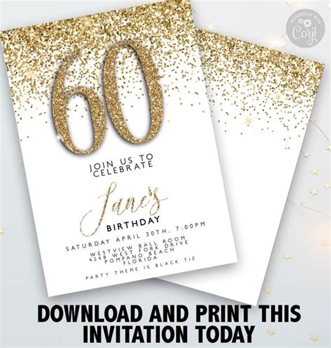 60th Birthday Invitation 60th Party Invite 60th Editable Birthday