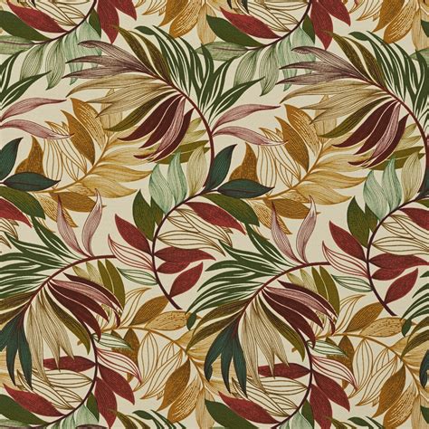 Red Green And Gold Vibrant Leaves Outdoor Print Upholstery Fabric By