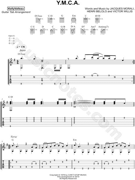 Kelly Valleau Ymca Guitar Tab In G Major Download And Print Sku