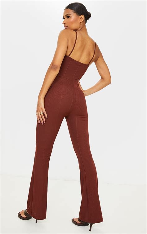 Chocolate Ring Detail Strappy Bandage Jumpsuit Prettylittlething Qa