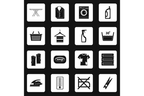 Laundry Icons Set Squares Vector Graphic By Ylivdesign Creative Fabrica
