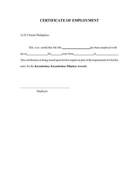 Certificate Of Employment Template Free