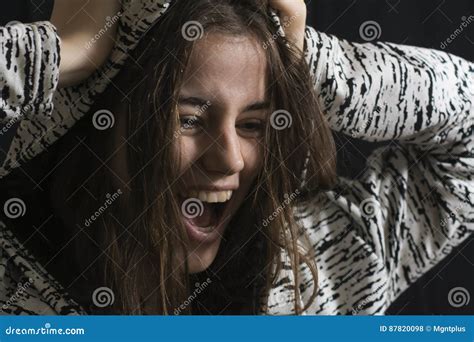 Girl Screams Stock Photo Image Of Black White Eyes