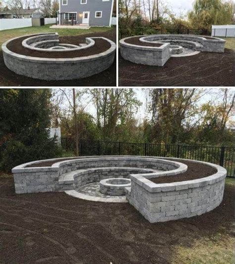 Crescent Shaped Firepit Made From White Brick Awesome Firepit Area