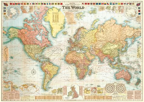Vintage Style World Map World 5 On Paper