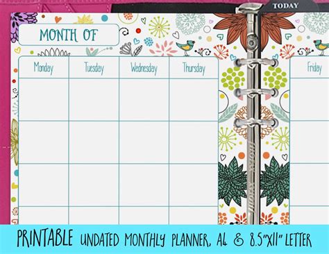 Monthly Planner Printable 2 Page Undated Monthly A4 85x11
