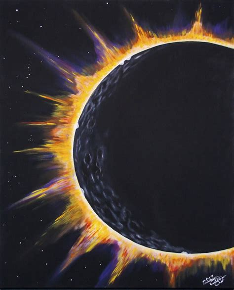 5x7 2017 Solar Eclipse Sun And Moon Painting Etsy