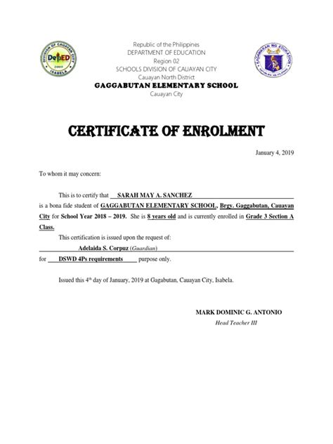 Certificate Of Enrolment Pdf Learning Behavior Modification