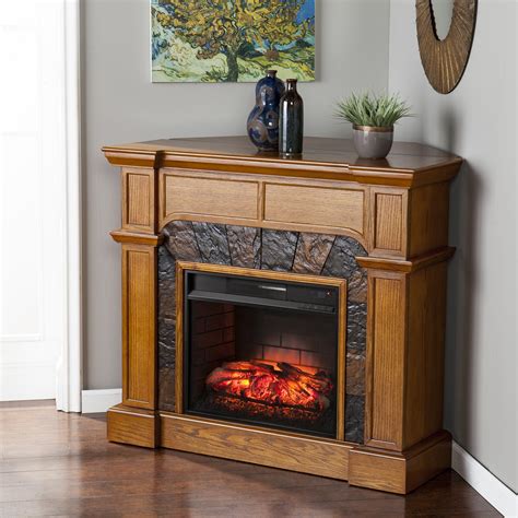 455 Cartwright Corner Faux Stone Infrared Fireplace Oak Fi9285