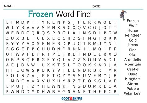 Printable Frozen Word Search Cool2bkids