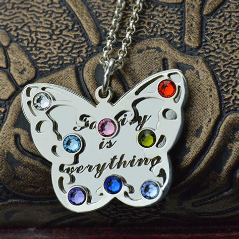 Personalized Mothers Birthstone Butterfly Necklace Sterling Silver