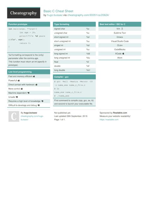 Basic C Cheat Sheet By Hugobuissez Download Free From Cheatography