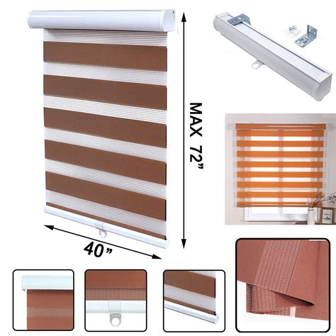 40 X 72 Brown Zebra Roller Blinds Cordless Dual Layer Shades Sheer Or