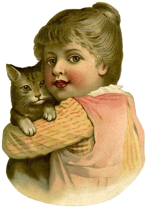 Vintage Child With Cat Image The Graphics Fairy