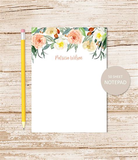 Personalized Notepad FLORAL BORDER Notepad Watercolor Etsy