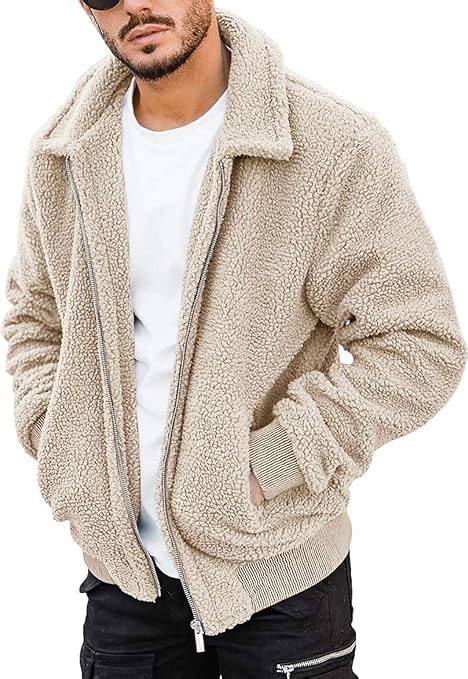 Bbalizko Mens Fuzzy Sherpa Jacket Fluffy Fleece Full Zip Open Front