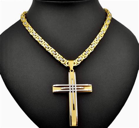 Large 3 Cross Crucifix Necklace Catholic Orthodox Men Byzantine Chain