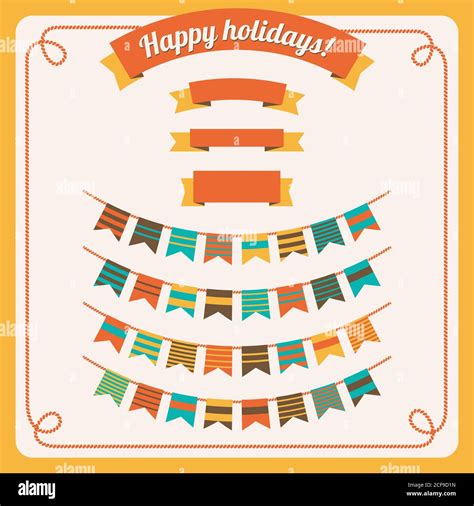 Set Of Bunting And Garland In Retro Colors With Banners Vector