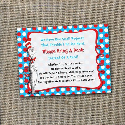 We did not find results for: Dr. Seuss Themed Please Bring A Book Instead Of A Card Baby Shower Invitation Insert! - DIY ...
