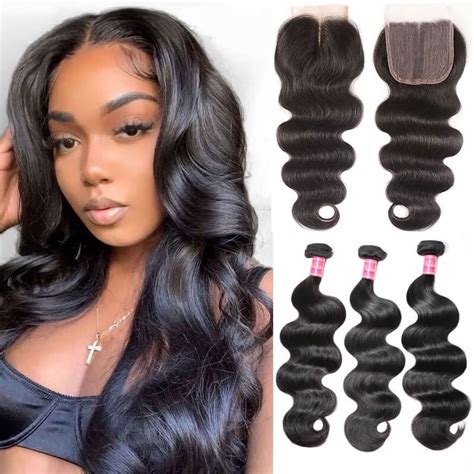 Nadula Middle Part Body Wave Closure With 3 Bundles Hair