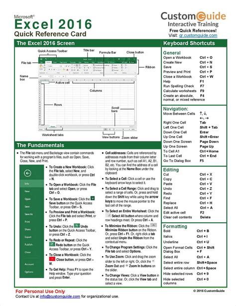 Microsoft Excel Quick Reference Guide Free Customguide Tips And Tricks Guide