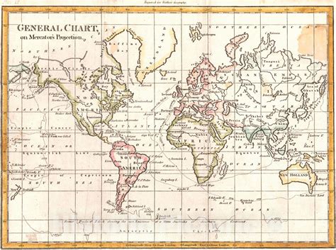 Historic Map 1796 World General Chart On Mercators Projection