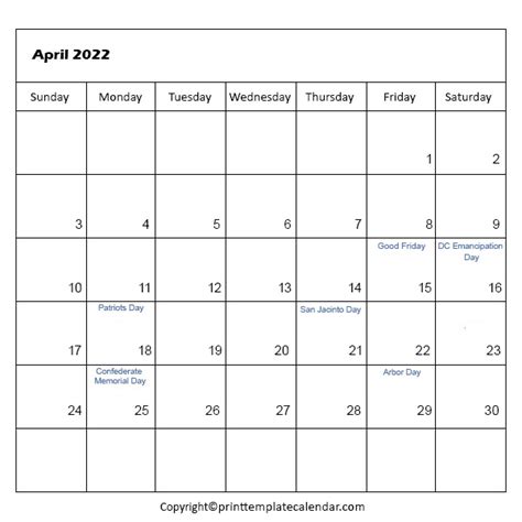 April 2022 Printable Calendar With Holidays Word Pdf How To Calendar