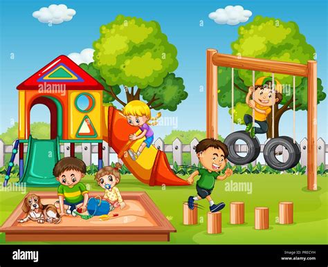 Children In Playground Scene Illustration Stock Vector Image And Art Alamy