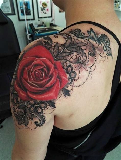 Red Rose Shoulder Floral Flower Tattoo Ideas For Women At