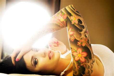 Girls Sleeve Japanese Flower Tattoo