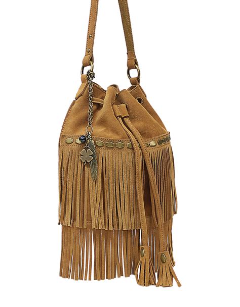 Lyst Lucky Brand Nirvana Suede Fringe Drawstring Shoulder Bag In Brown