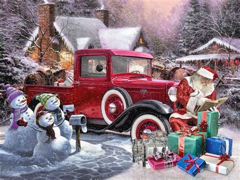 1934 Ford Pickup 32 Cristmas Card Art Christmas Paintings