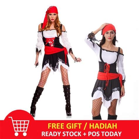 Jual Dijual Dress Kostum Cosplay Halloween Model Bajak Laut Warna Merah
