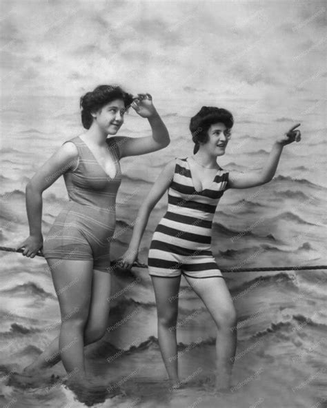 two women posing in bathing suits 8x10 reprint of old photo vintage bathing suits vintage