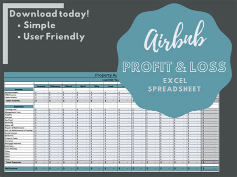 Airbnb Profit and Loss Excel Spreadsheet Excel Template Expense Tracker