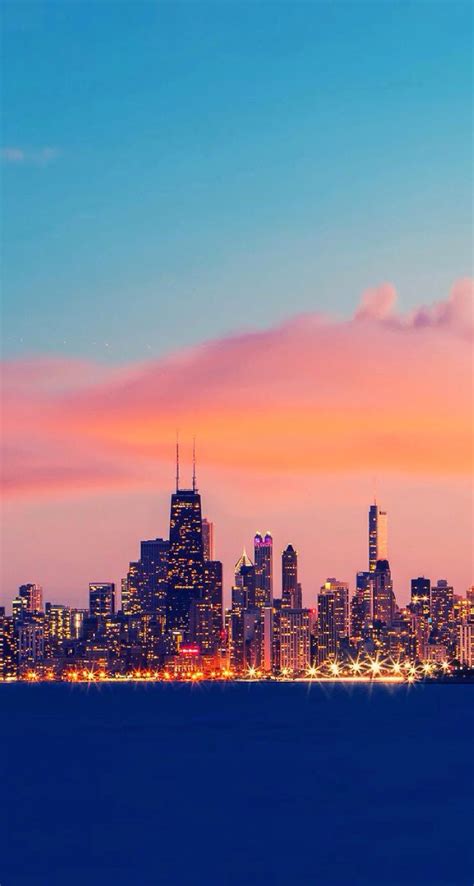 Sunset Chicago Skyline Wallpaper Iphone Chicago Wallpaper