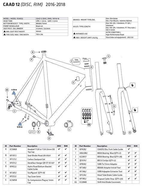 Cannondale Caad12 Parts List And Exploded Diagram