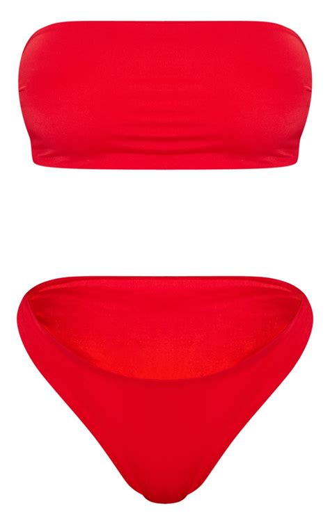 Red Mix And Match Longline Bandeau Bikini Top Prettylittlething Usa