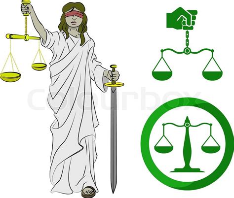 Lady Justice And Two Sets Of Scales Stock Vector Colourbox