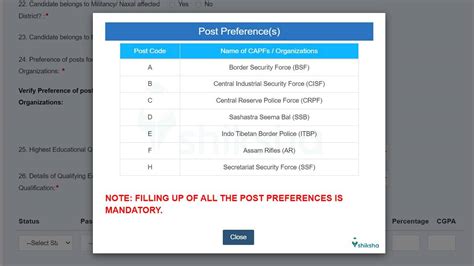 Ssc Gd Post Preference 2024 Code List Of Capfs