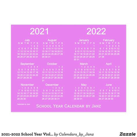 2021 2022 School Year Violet Calendar By Janz Postcard How To
