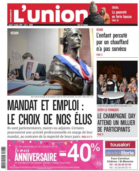 Journal Lunion France Les Unes Des Journaux De France Édition Du