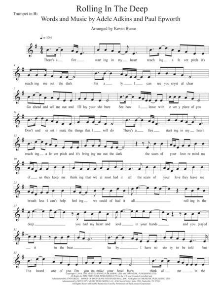 Rolling In The Deep W Lyrics Trumpet By Adele Digital Sheet Music