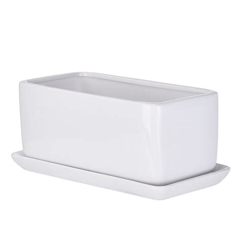 Ceramic Plant Planting Flower Pot Rectangular With Chassis White