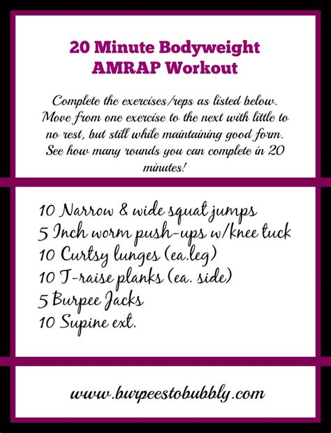 Wednesday Workout 20 Minute Bodyweight Amrap Cardiofull Body