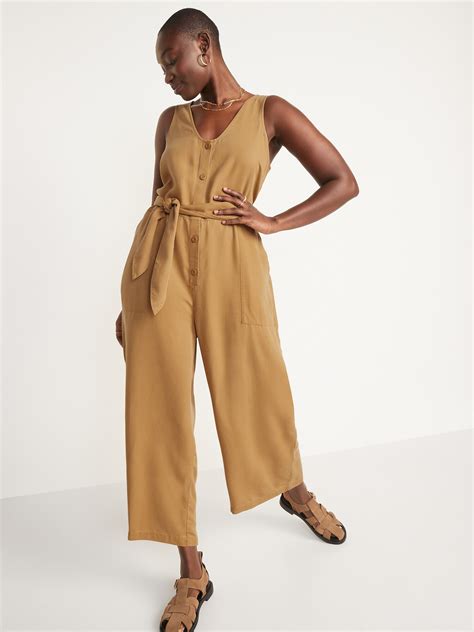 Sleeveless Voop Neck Waist Defined Jumpsuit For Women Old Navy