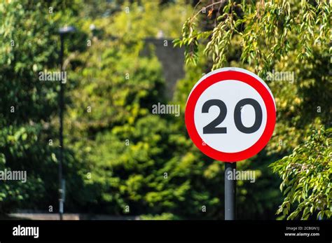 20 Mph Sign Miles Per Hour British Road Speed Limit Sign On